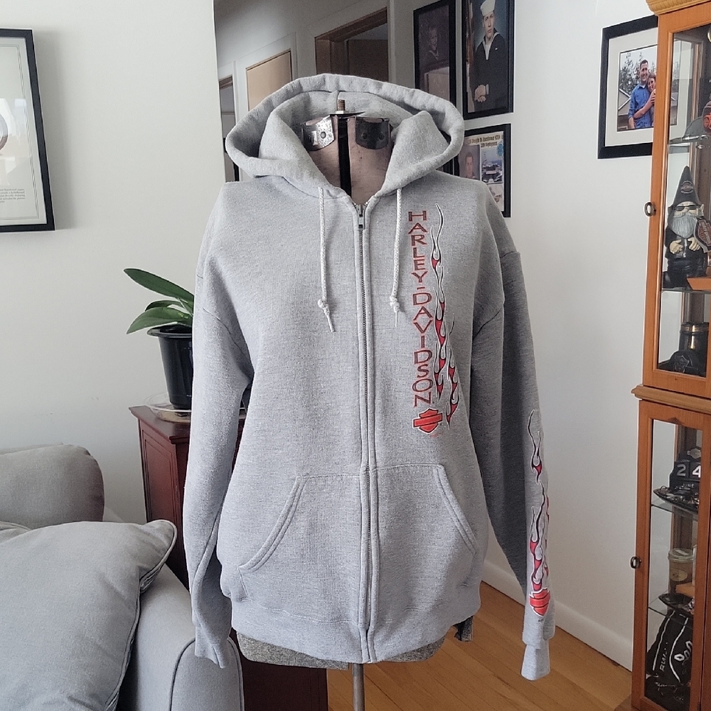 Harley-Davidson Hoodie, Medium, Gray/Red, Vintage